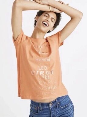 Madewell T-Shirt Womens Size XXS Orange Short Sleeves Zodiac Signs Graphic Tee